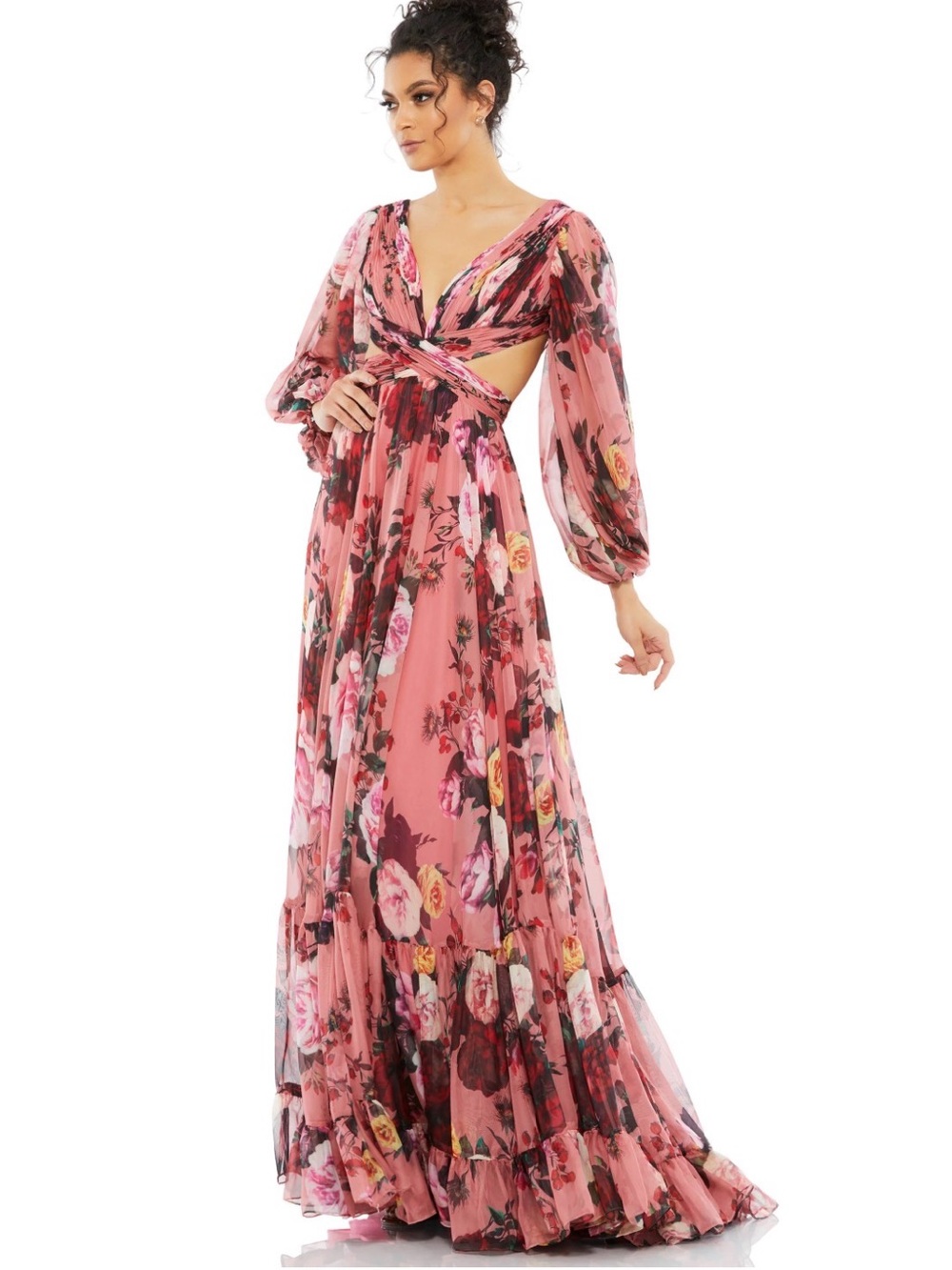 BRAND NEW - Mac Duggal Rose-Pink Floral Cutout Maxi Gown